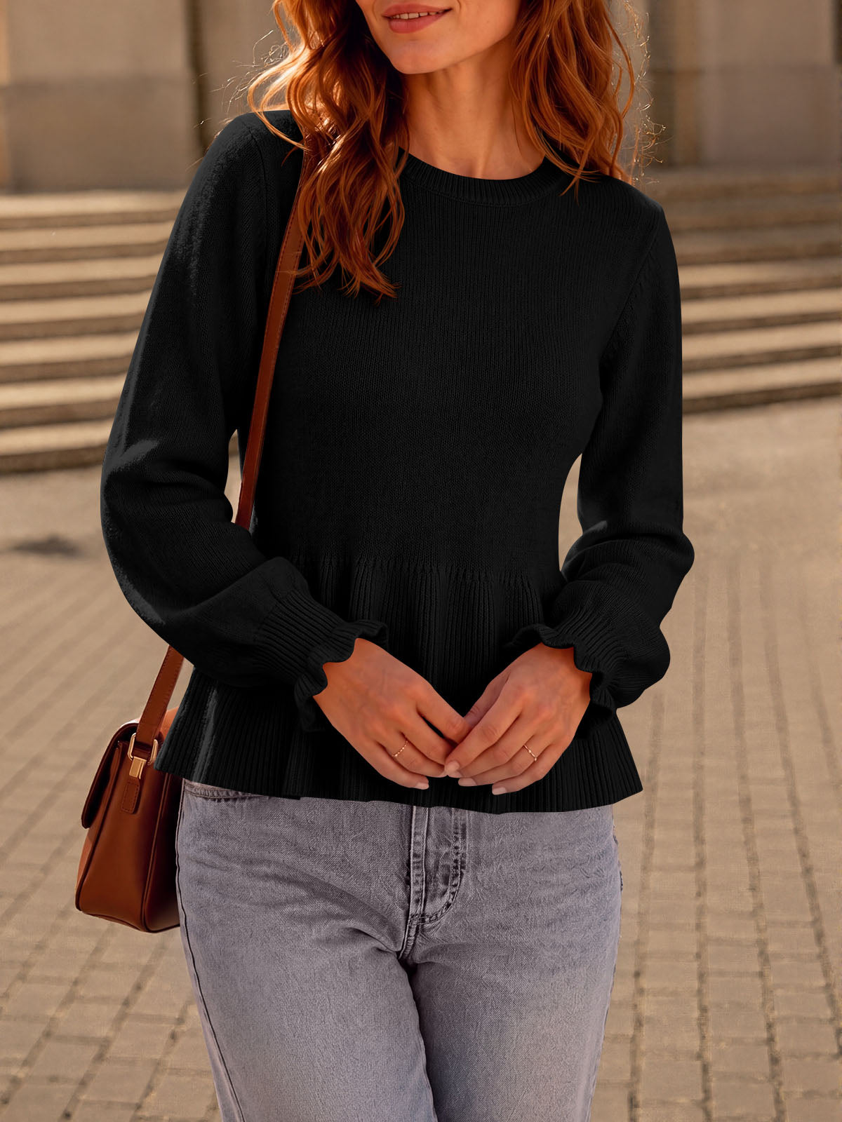 Saodimallsu Womens Peplum Long Sleeve Sweater