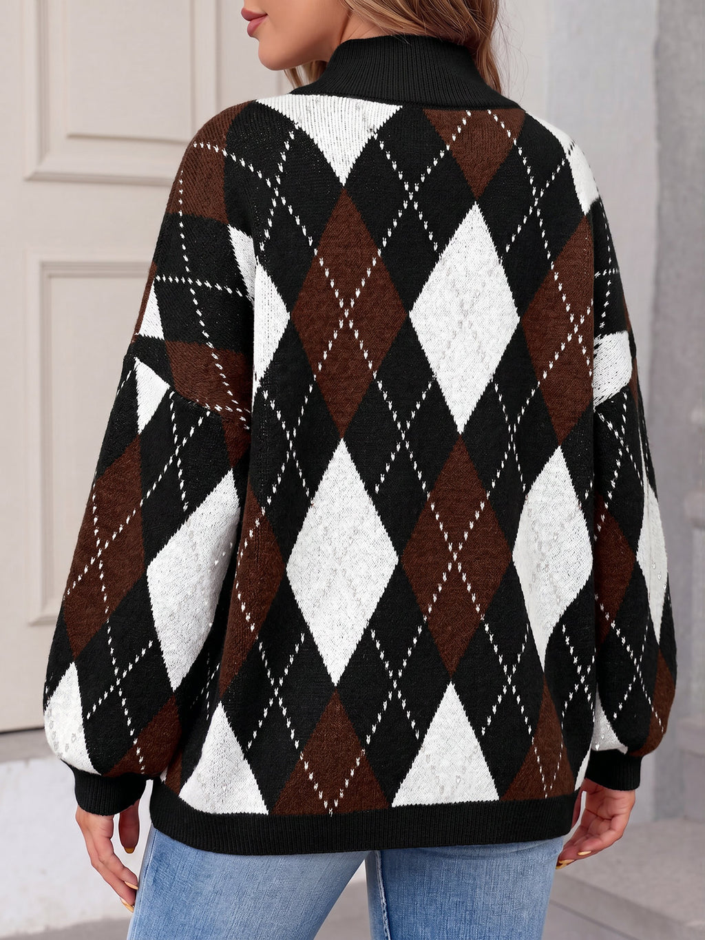 Saodimallsu Womens Oversized Argyle Fall Winter Sweater