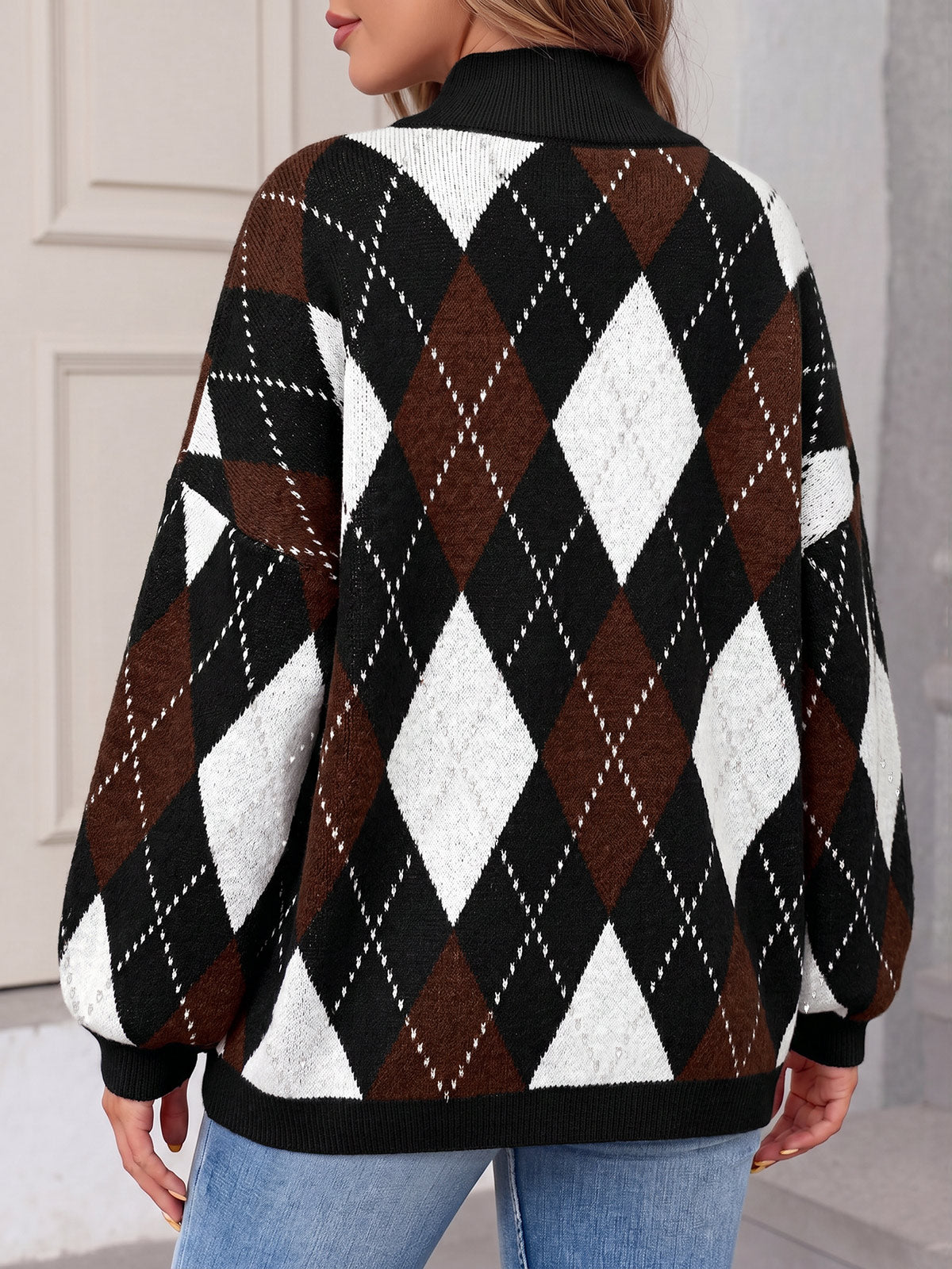 Saodimallsu Womens Oversized Argyle Fall Winter Sweater