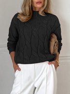 Saodimallsu Womens Mock Neck Cable Knit Sweater