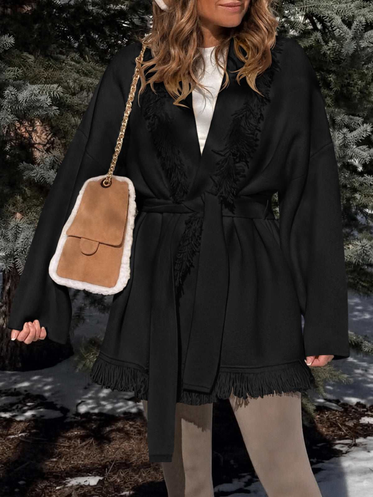 Saodimallsu Womens Tassel Fringe Lapel Cardigan