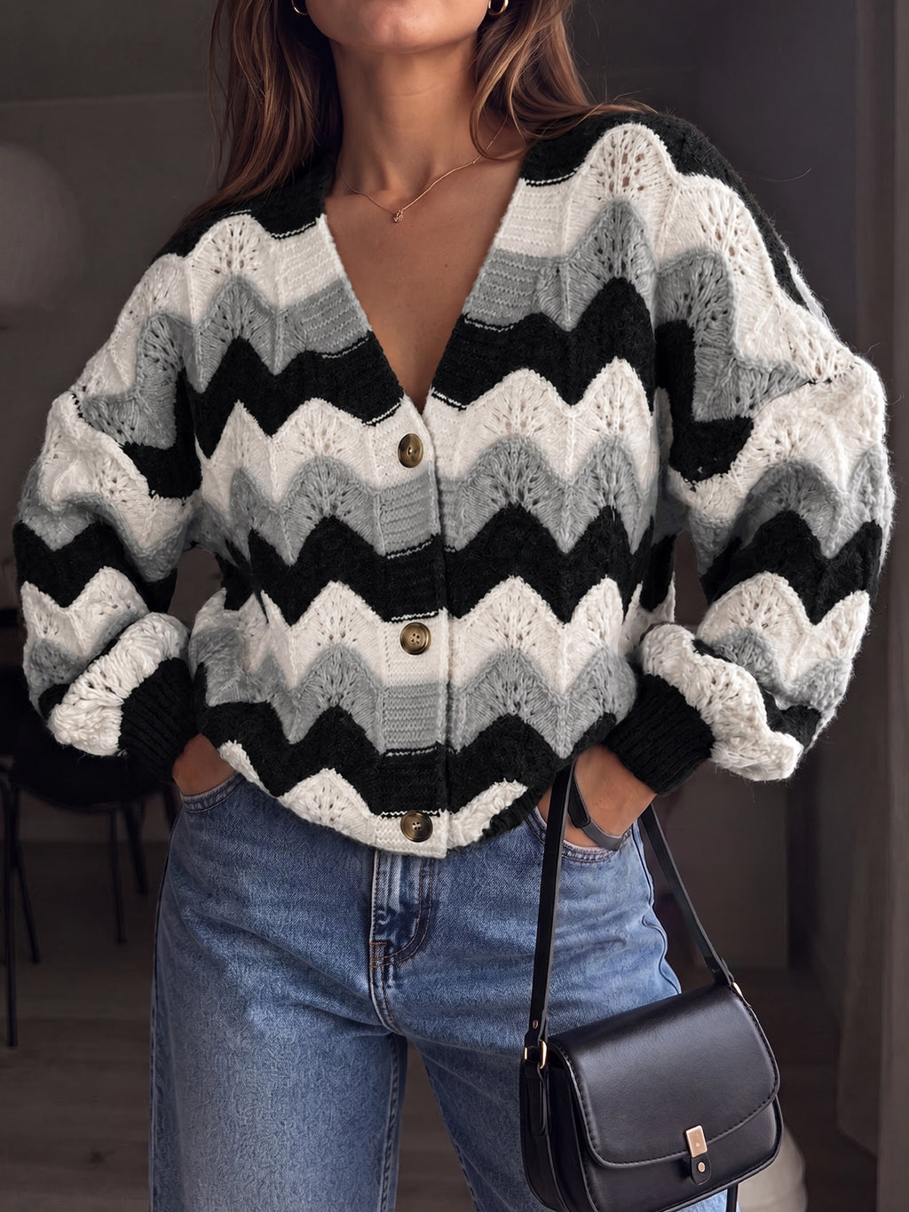 Saodimallsu Women Oversized Striped Cardigan