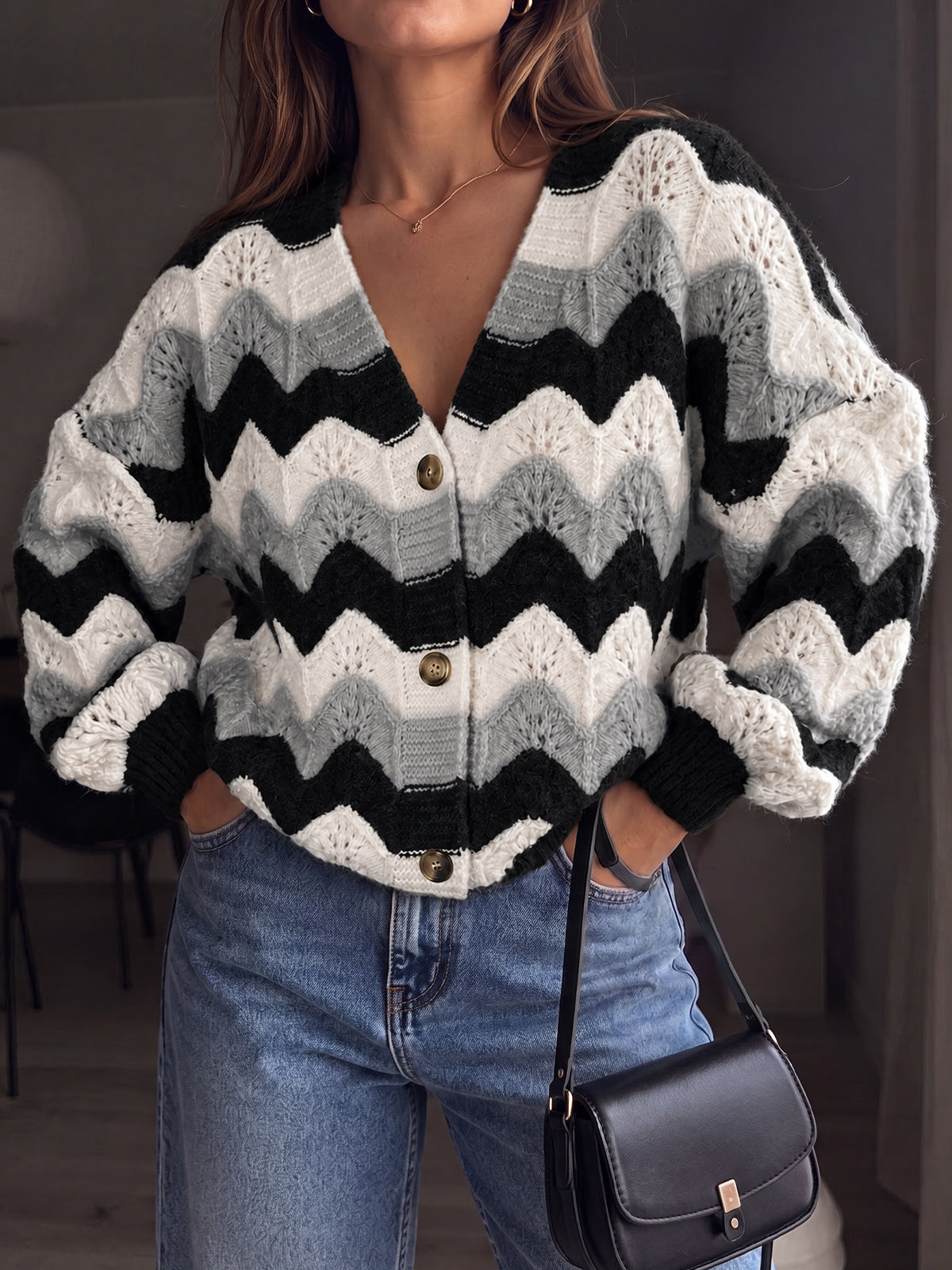 Saodimallsu Women Oversized Striped Cardigan