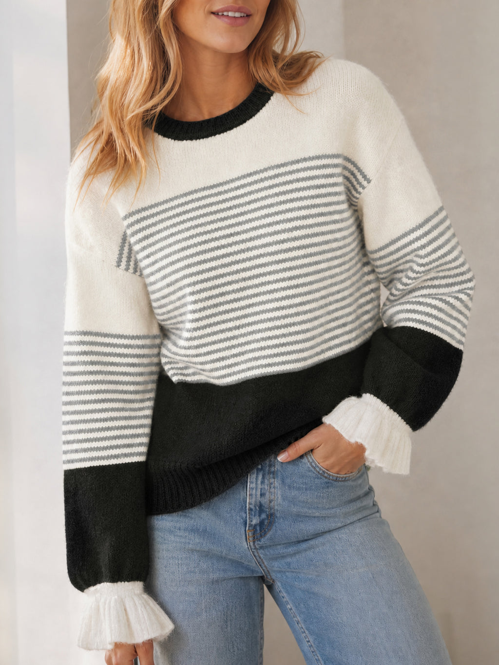 Saodimallsu Women Ruffle Sleeve Sweater