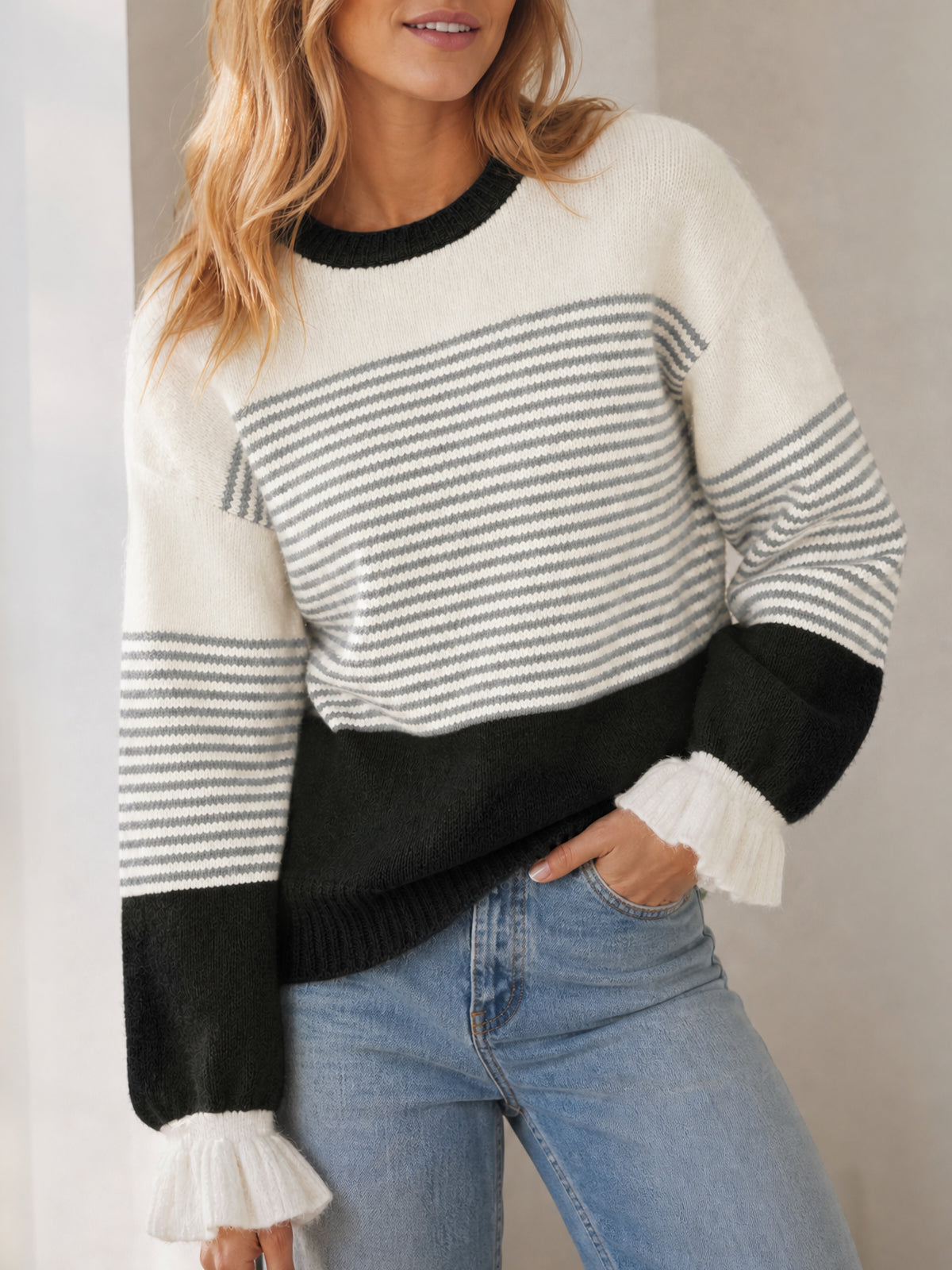 Saodimallsu Women Ruffle Sleeve Sweater