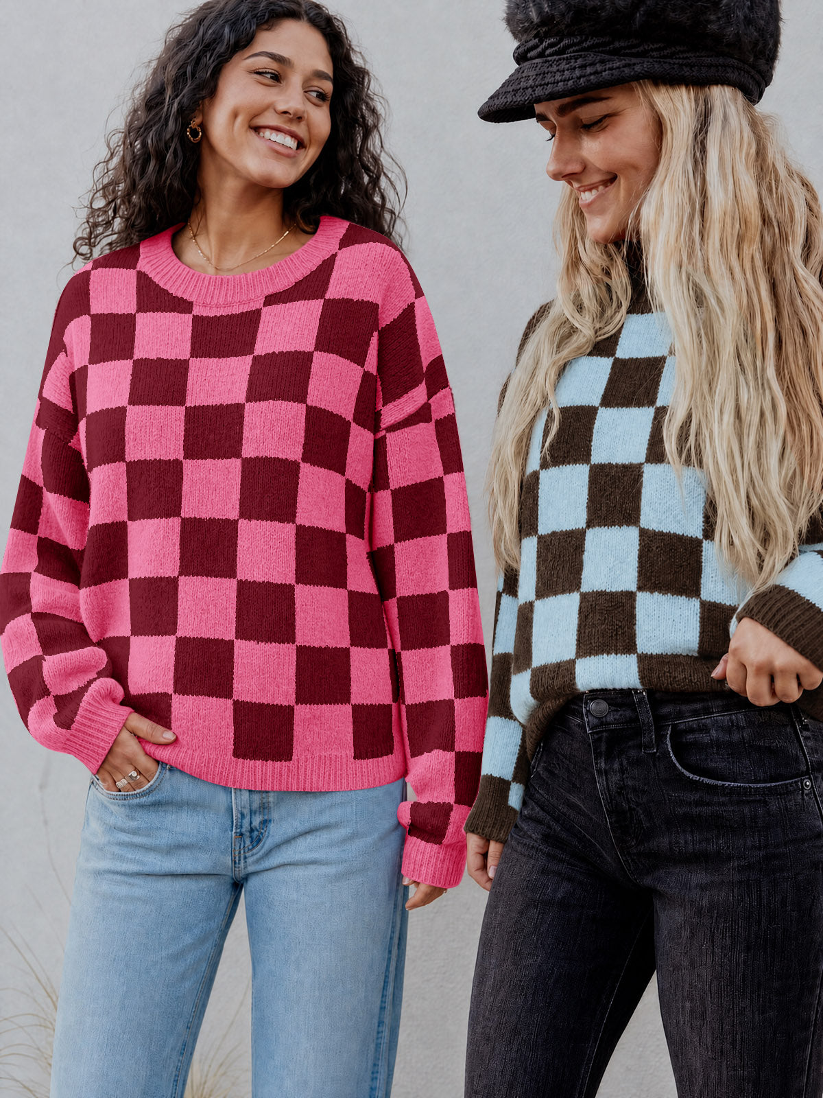 Saodimallsu Womens Checkered Fuzzy Sweaters