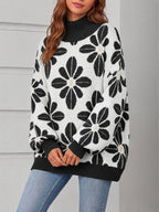 Saodimallsu Womens Floral Mock Neck Chunky Sweater