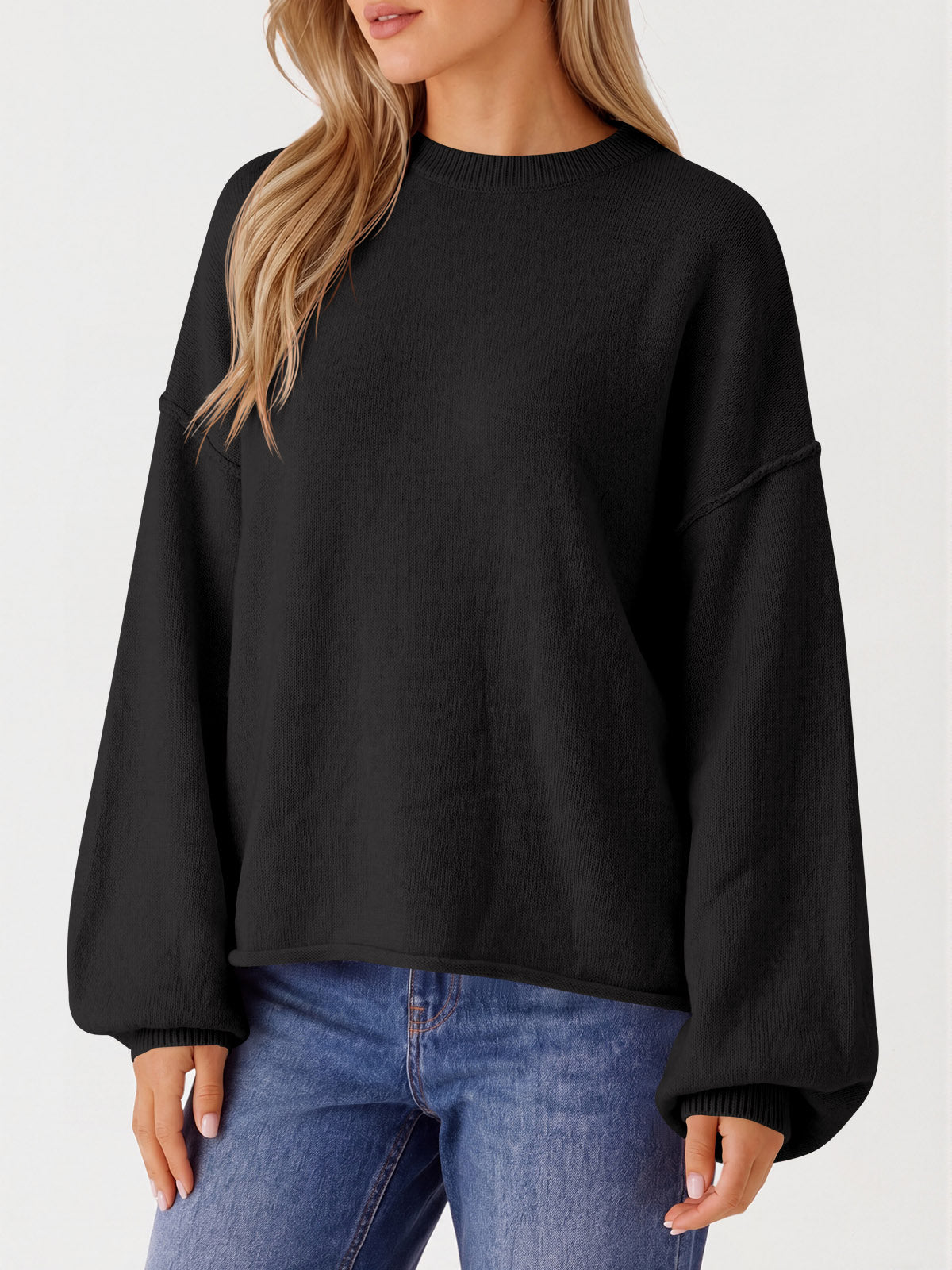 Saodimallsu Womens Oversized Crewneck Knit Pullover Tops
