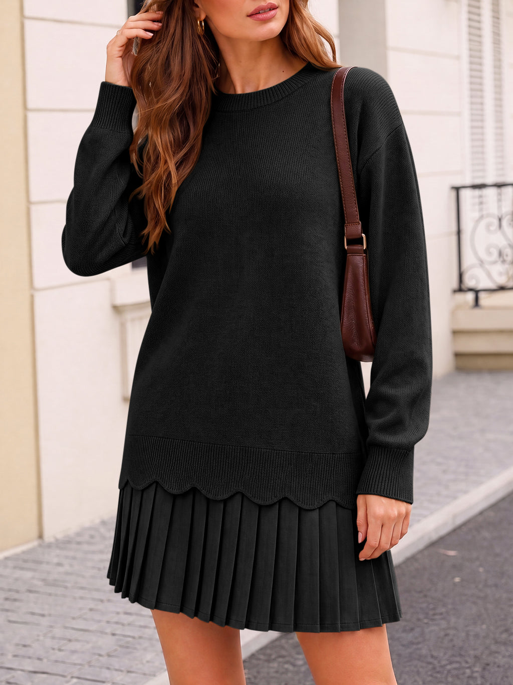 Saodimallsu Women Pleated Sweater Dress