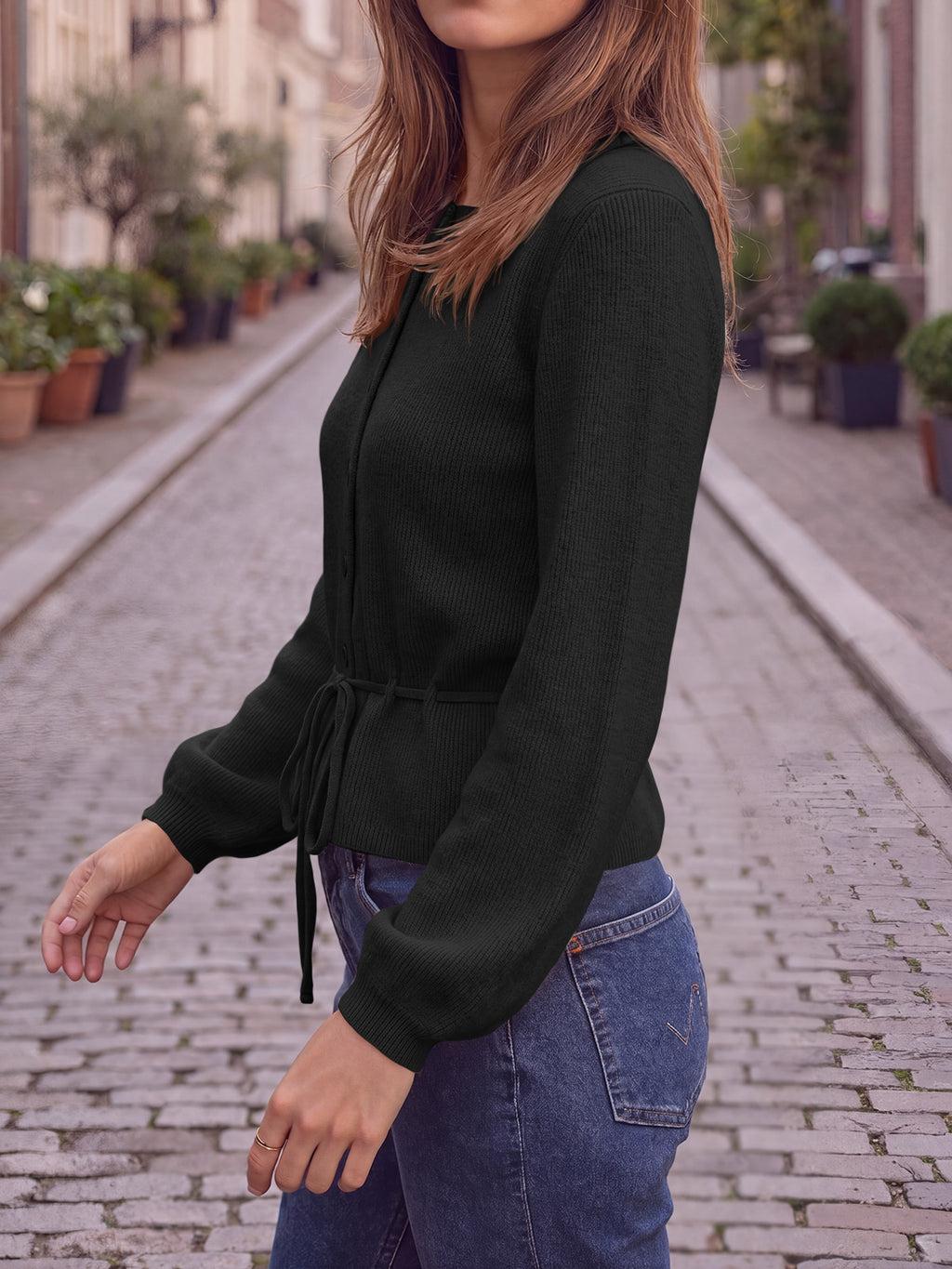 Saodimallsu Women Cropped Button Up Cardigan