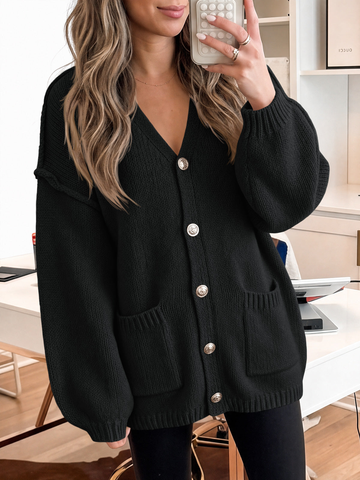 Saodimallsu Womens V Neck Loose Button Cardigan