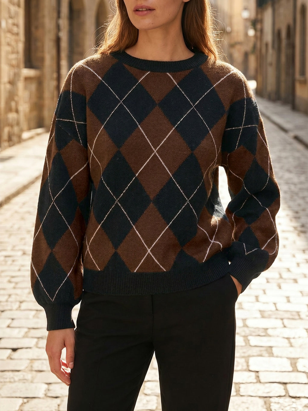 Saodimallsu Women Checkered Argyle Sweater