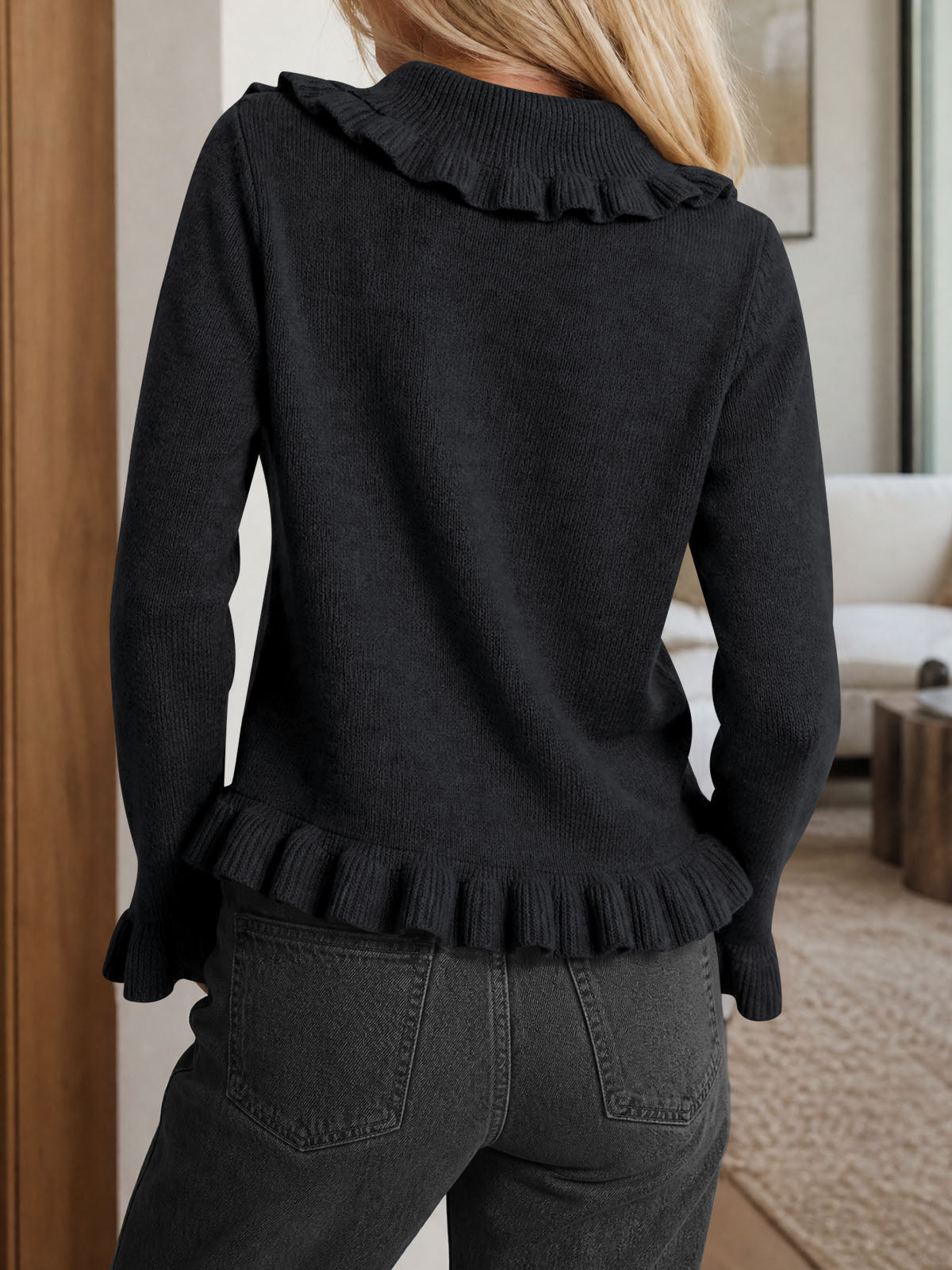 Saodimallsu Womens Ruffle Button Down Cardigan