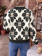 Saodimallsu Womens Mock Neck Floral Knit Sweater
