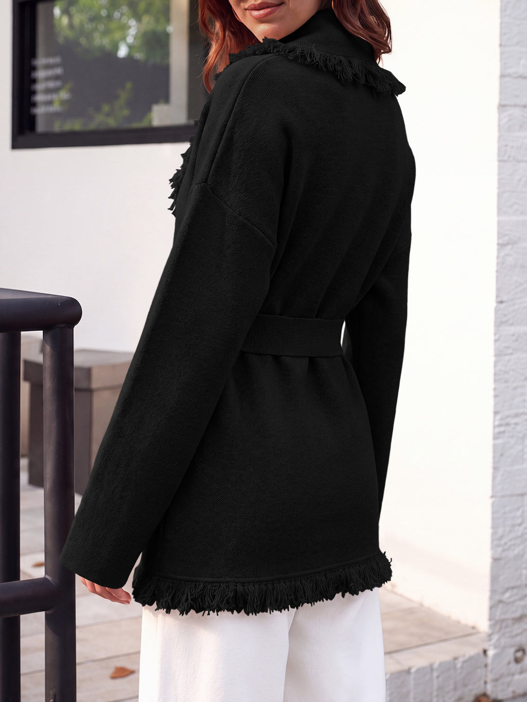 Saodimallsu Womens Tassel Fringe Lapel Cardigan