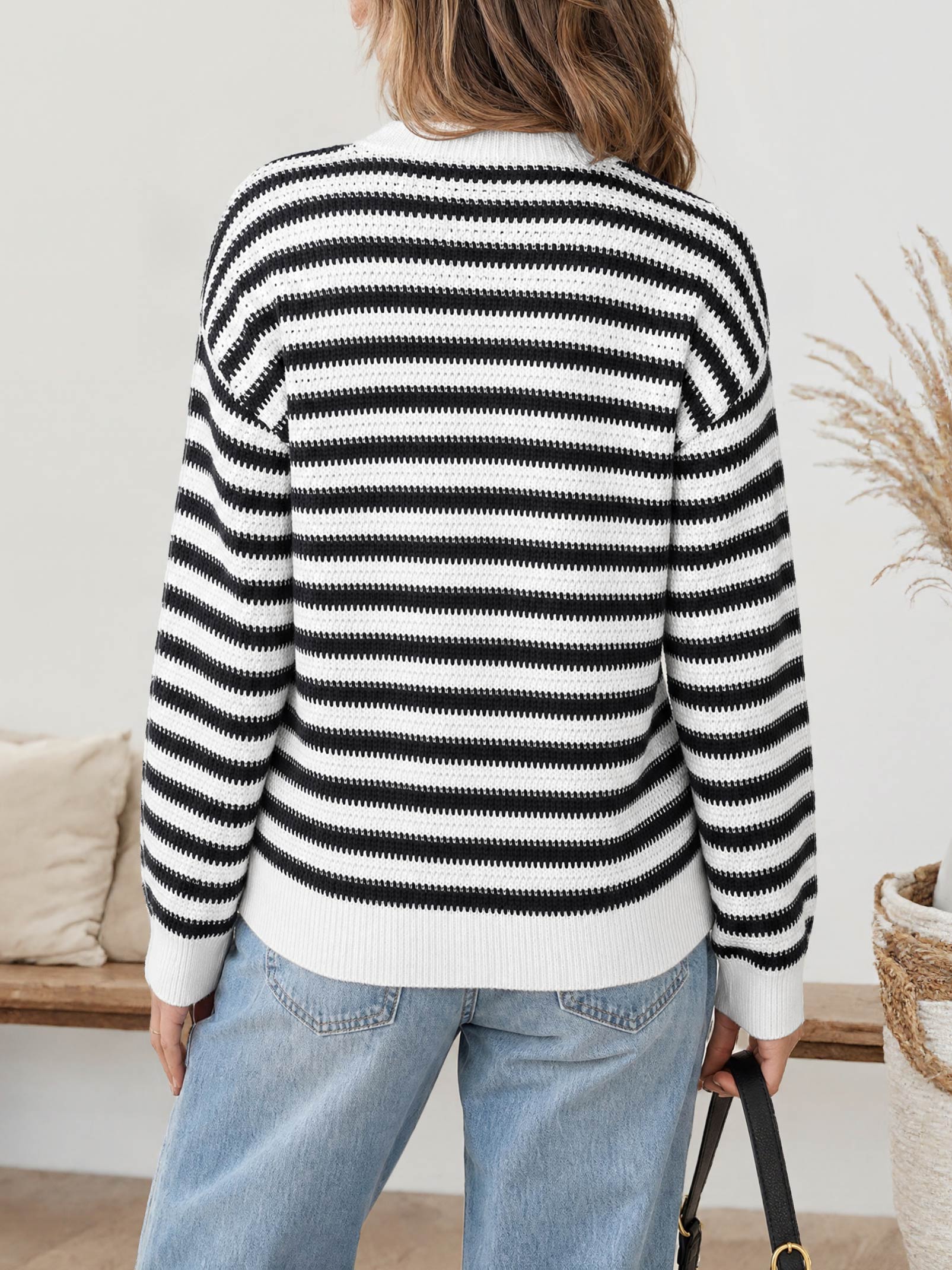 Saodimallsu Womens Striped V Neck Cardigan