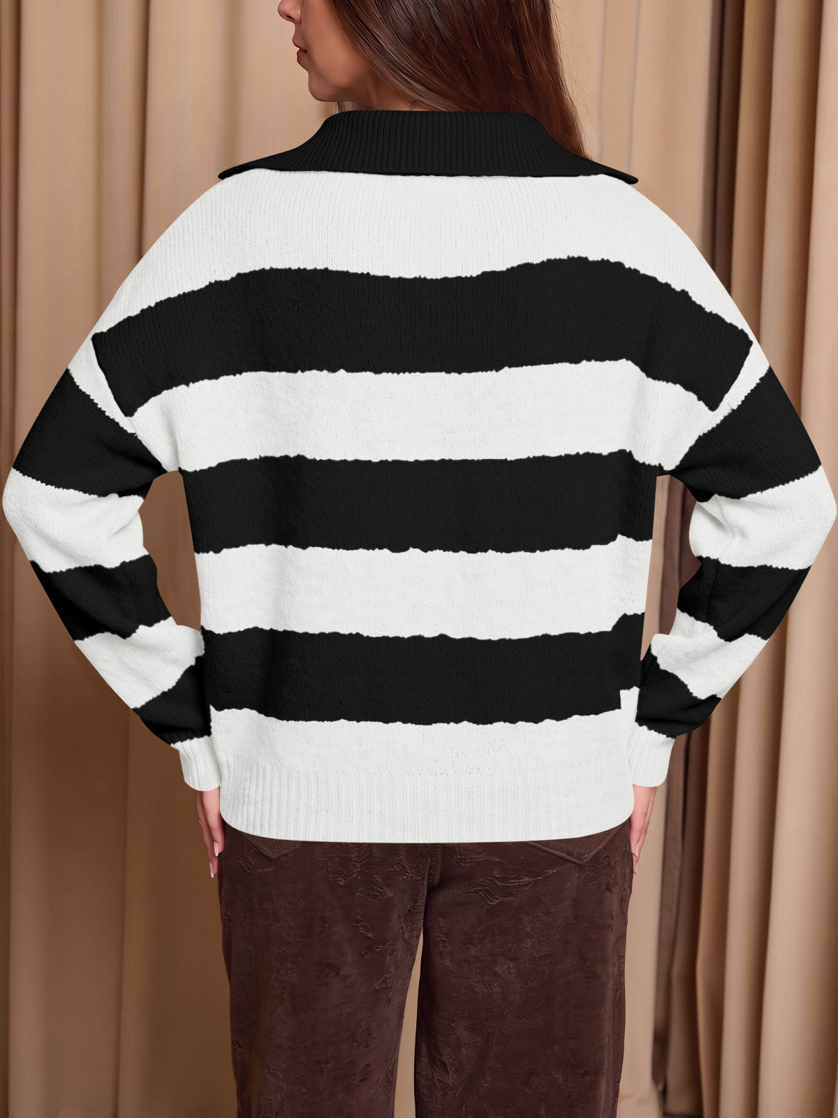 Saodimallsu Womens Striped Polo V Neck Sweaters