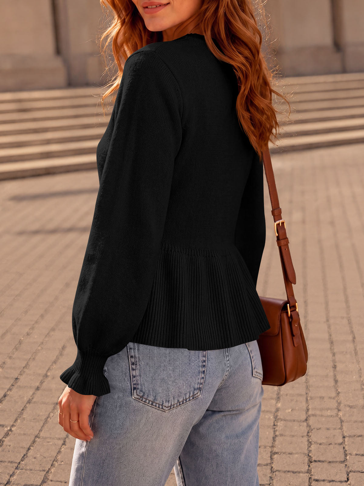 Saodimallsu Womens Peplum Long Sleeve Sweater