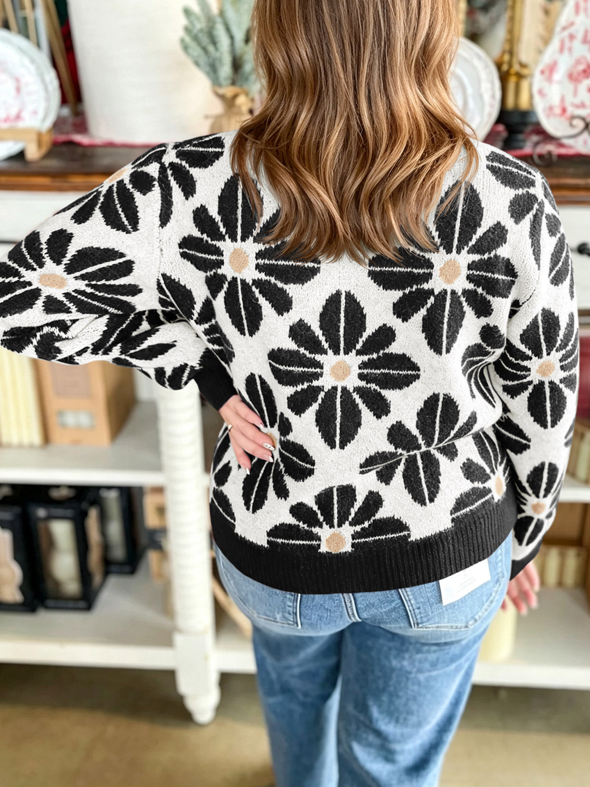 Saodimallsu Womens Floral Button Up Vintage Sweater