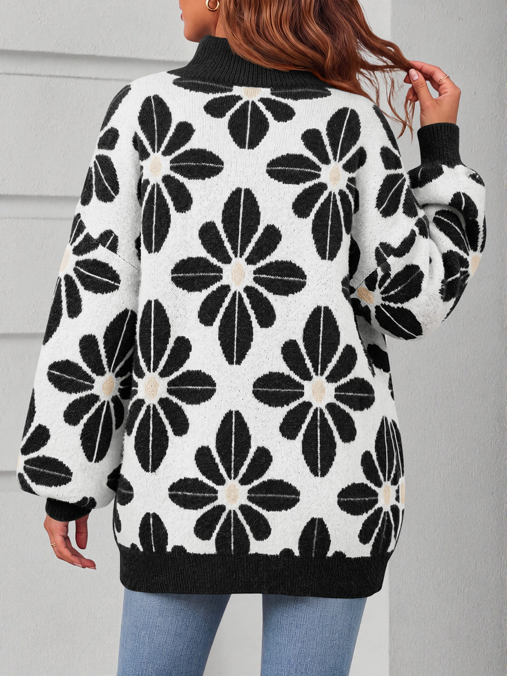 Saodimallsu Womens Floral Mock Neck Chunky Sweater