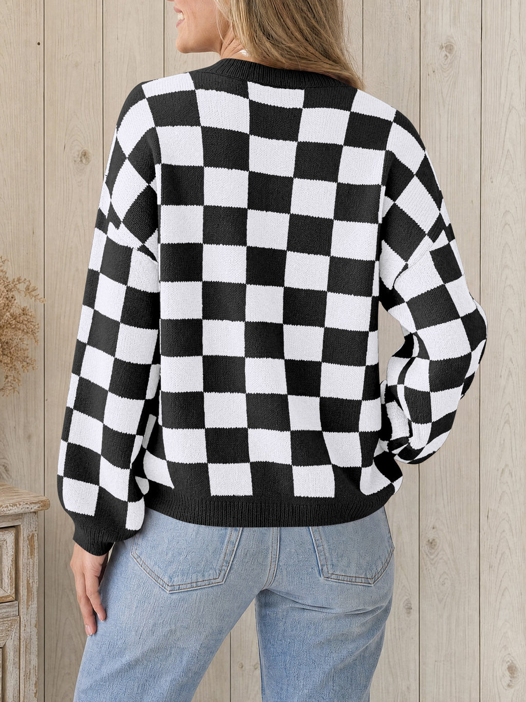 Saodimallsu Womens Checkered Fuzzy Sweaters