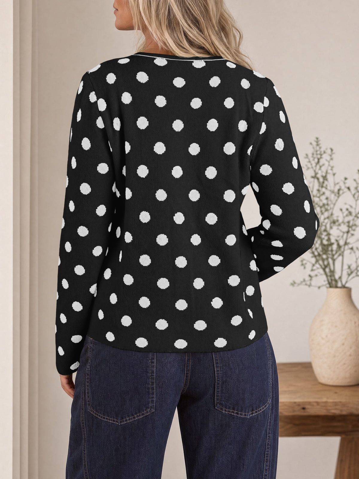Saodimallsu Womens Polka Dot Button Up Cardigan