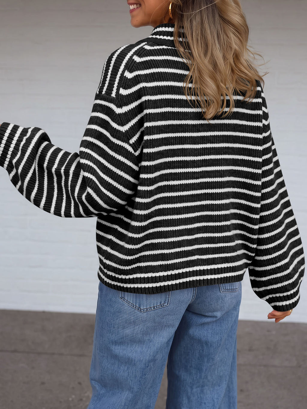 Saodimallsu Womens Striped Half Zip Sweater