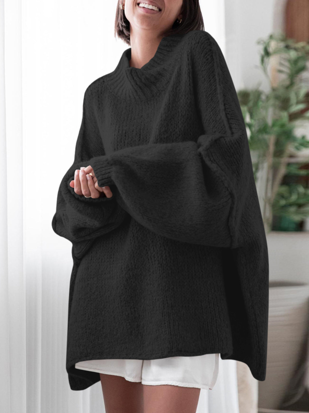 Saodimallsu Black Womens Mock Neck Sweater