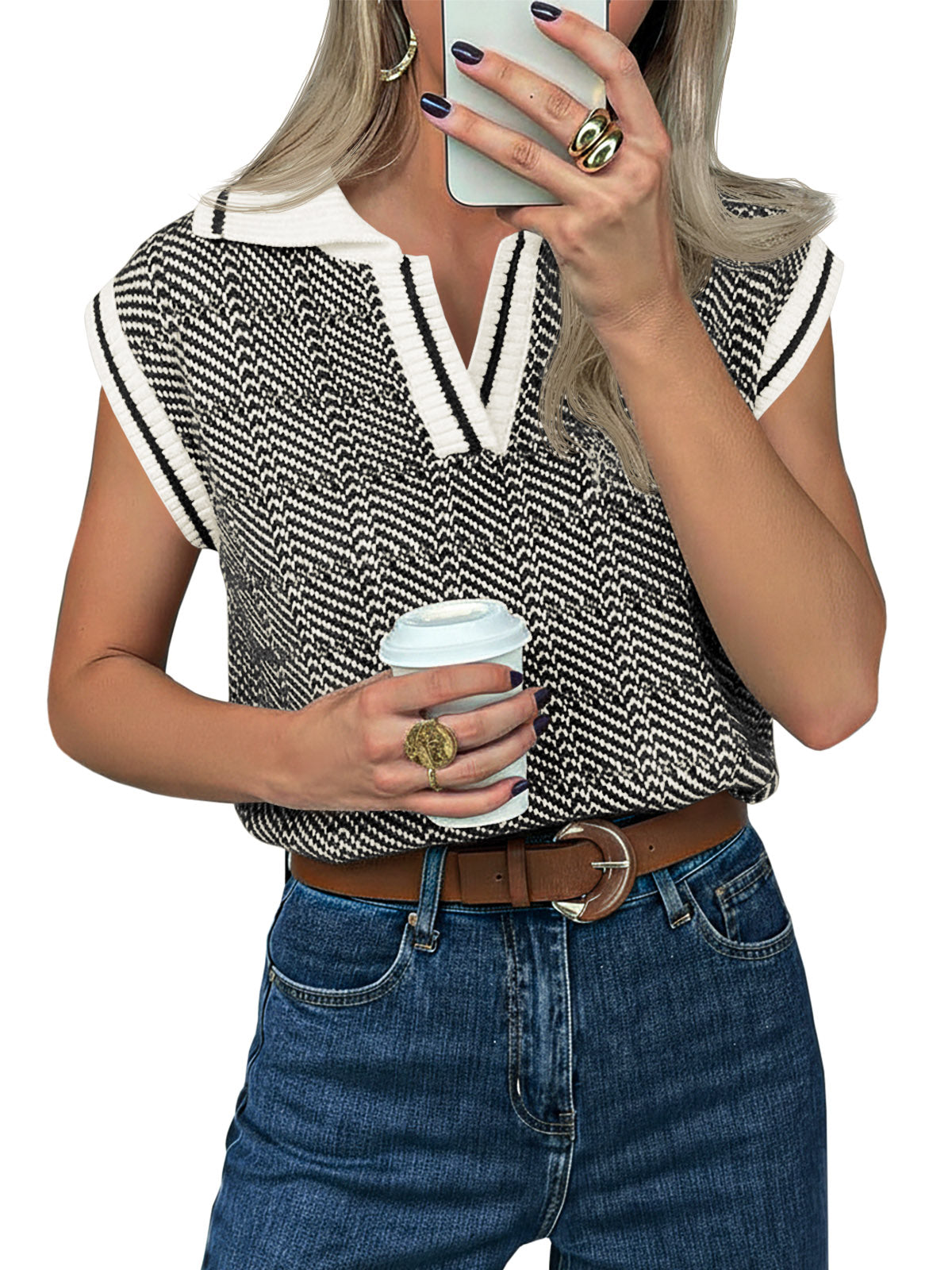 Saodimallsu Womens Color Block V Neck Vest