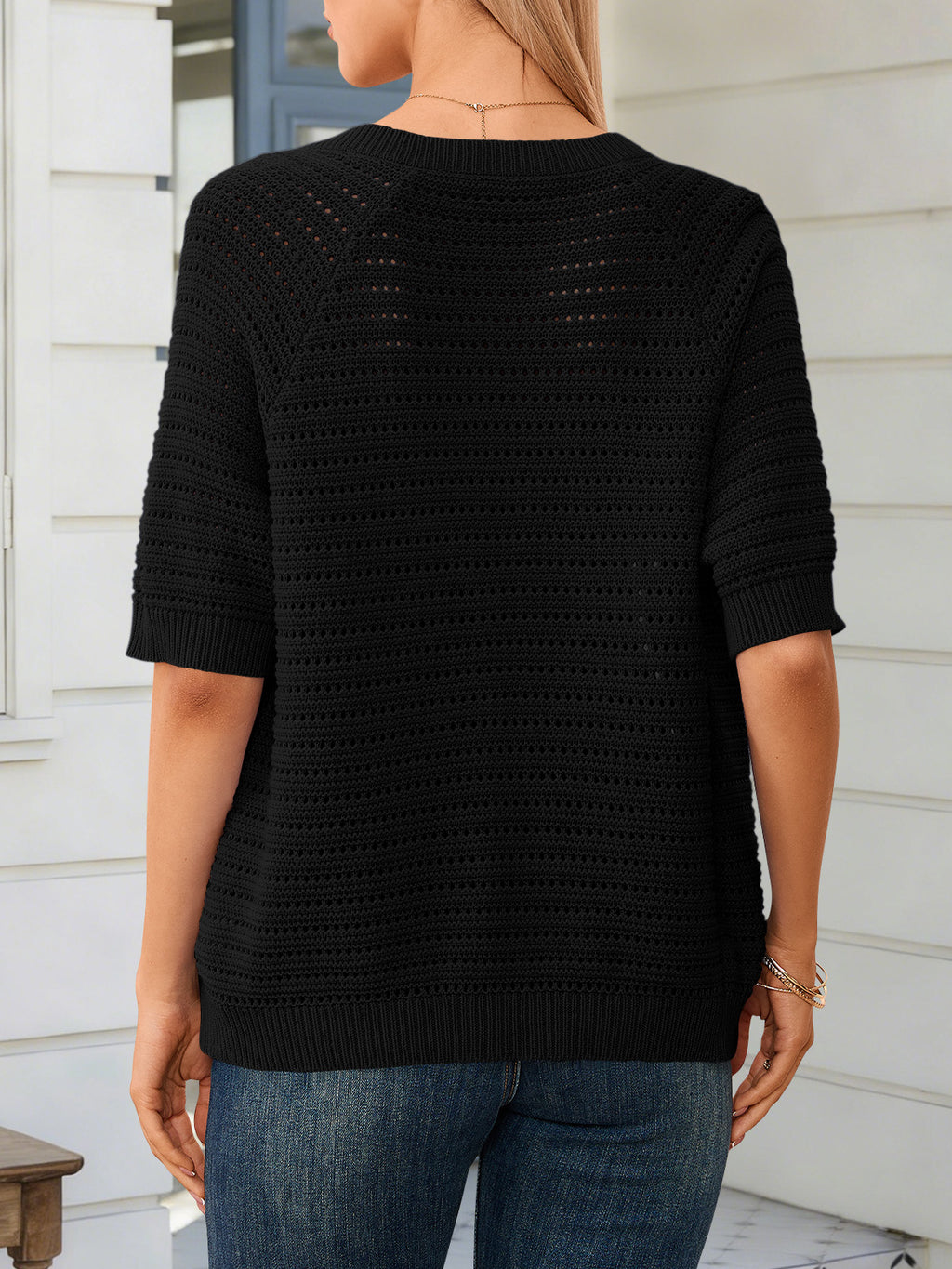 Saodimallsu Womens Crochet Short Sleeve Button Down Cardigan