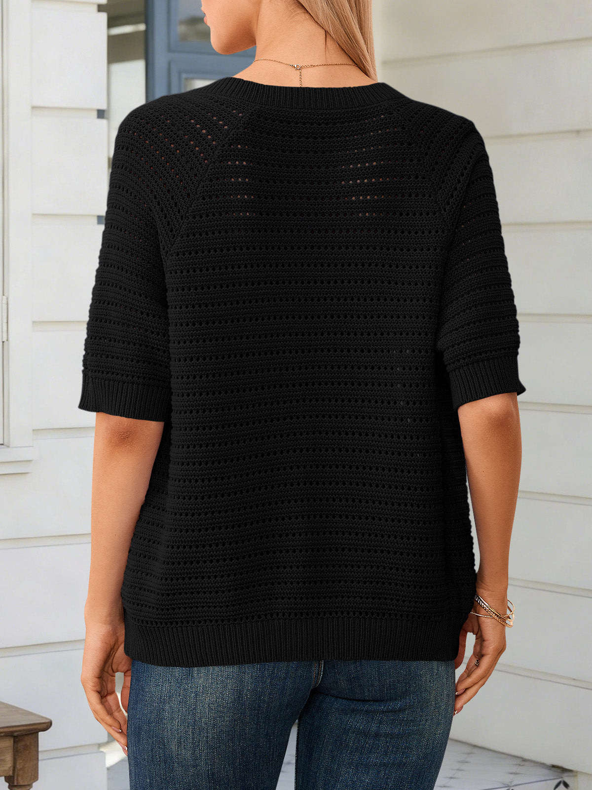 Saodimallsu Womens Crochet Short Sleeve Button Down Cardigan