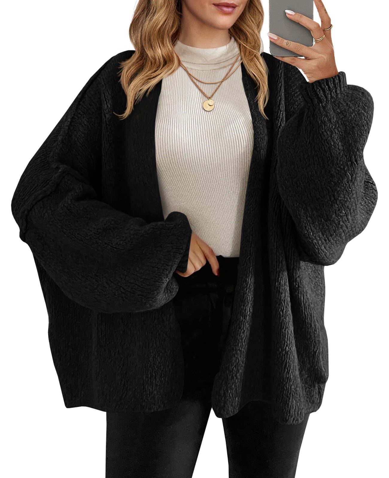 Saodimallsu Womens Lantern Sleeve Chunky Cardigan