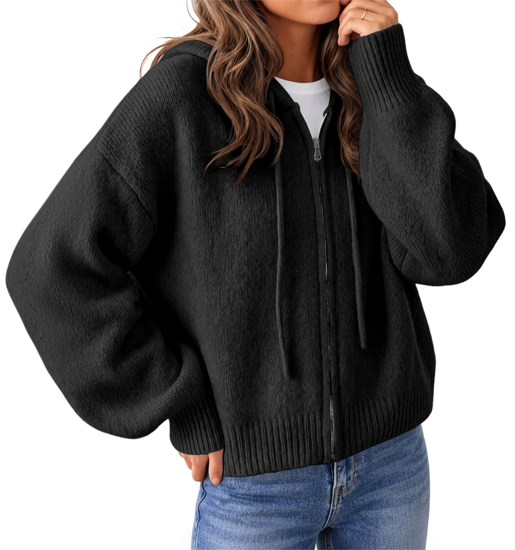 Saodimallsu Womens Zip Up Hooded Knit Cardigan
