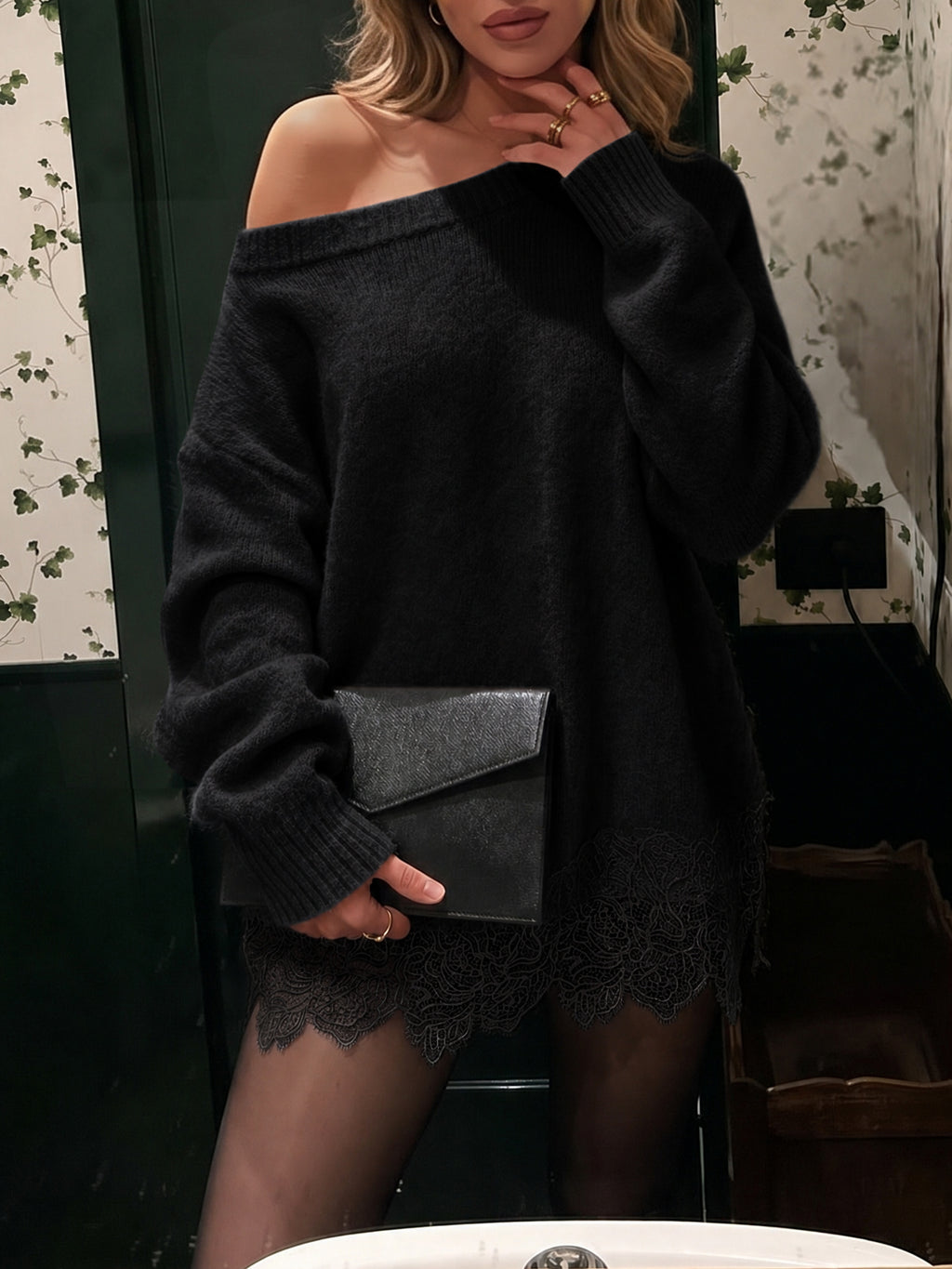 Saodimallsu Women Lace Patchwork Sweater