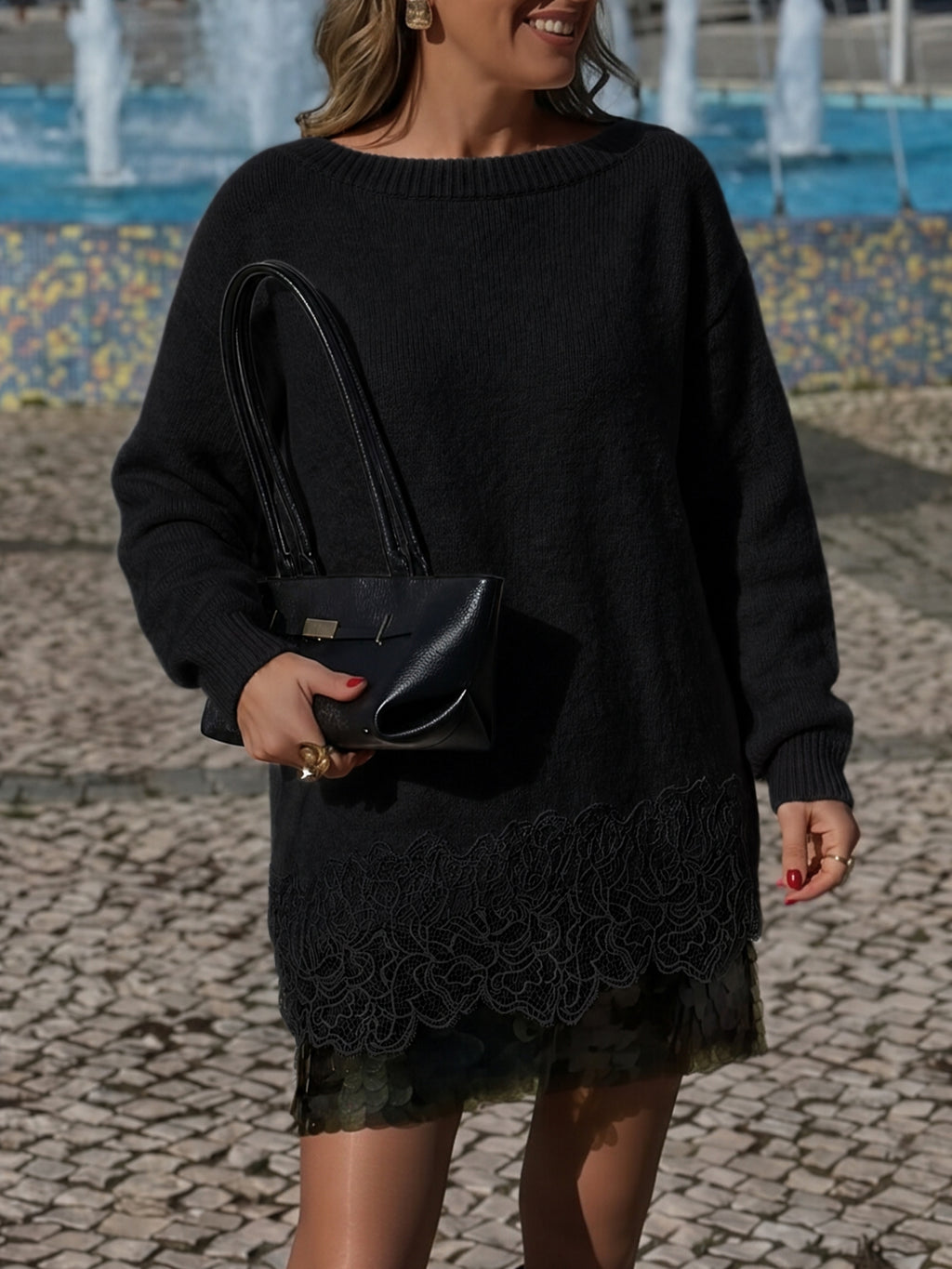 Saodimallsu Women Lace Patchwork Sweater