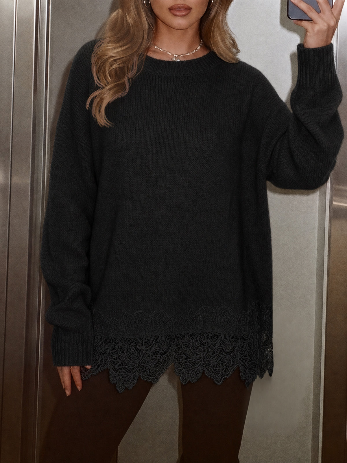 Saodimallsu Women Lace Patchwork Sweater