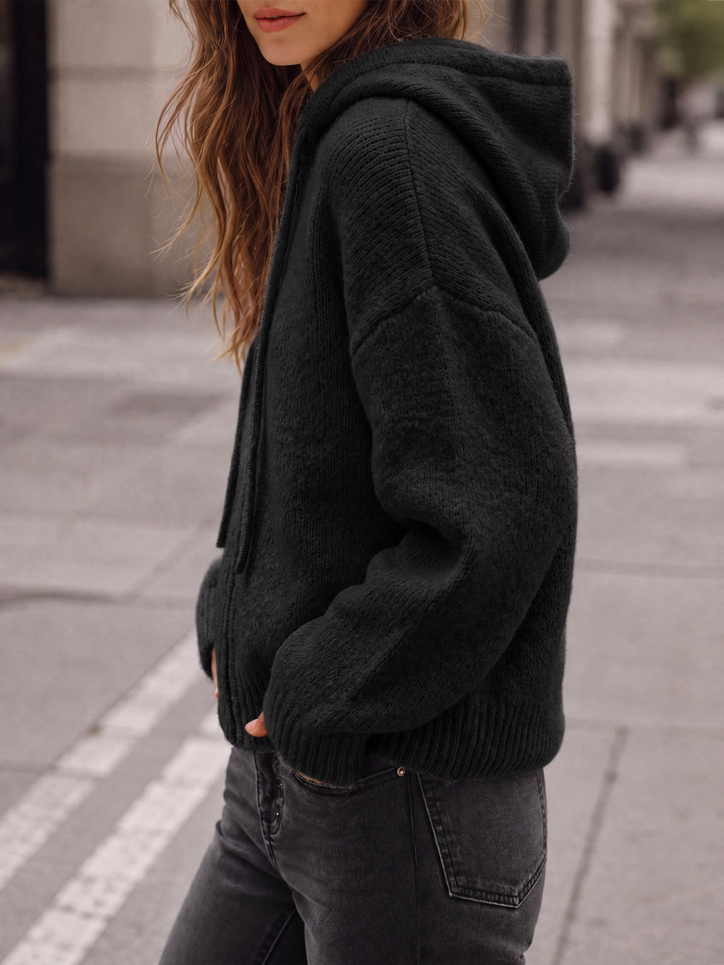 Saodimallsu Womens Zip Up Hooded Knit Cardigan