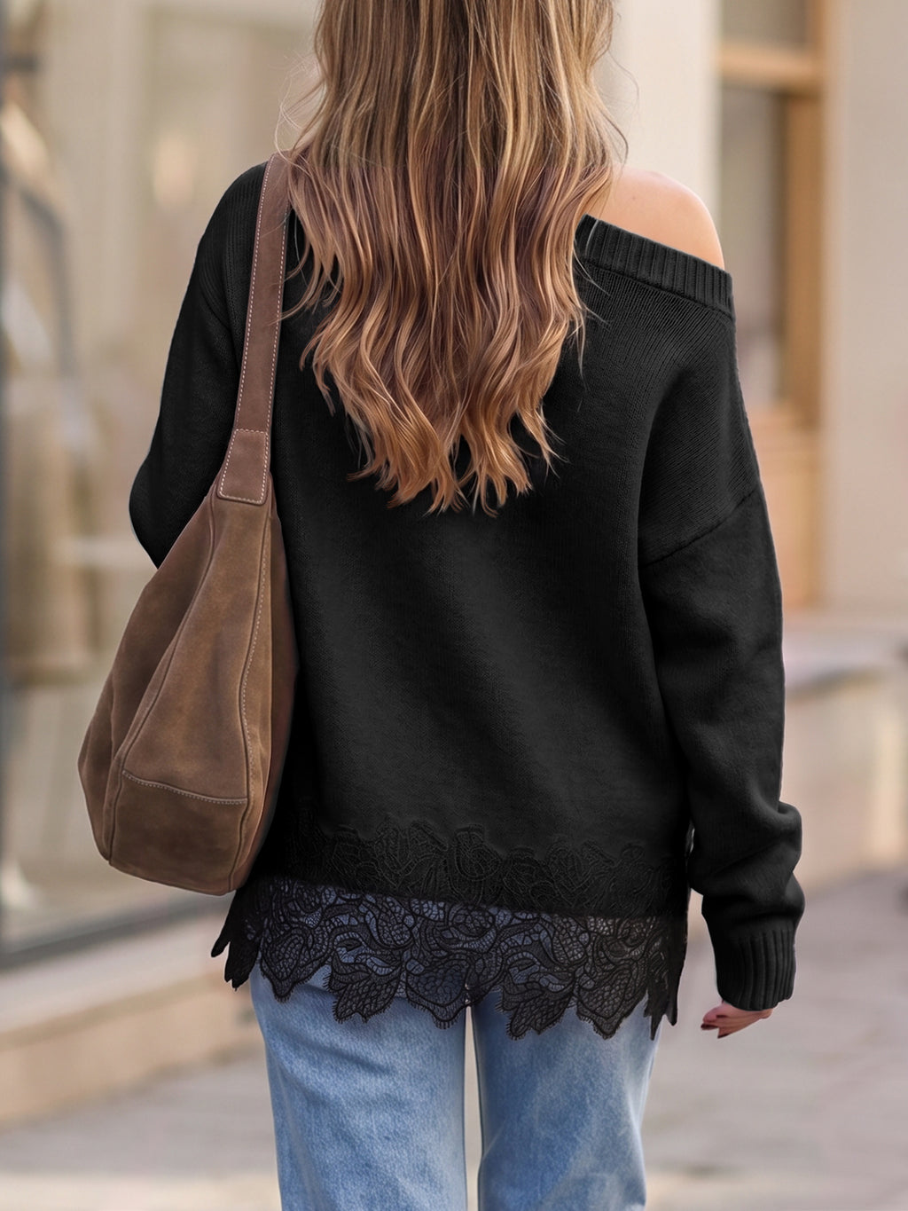 Saodimallsu Women Lace Patchwork Sweater