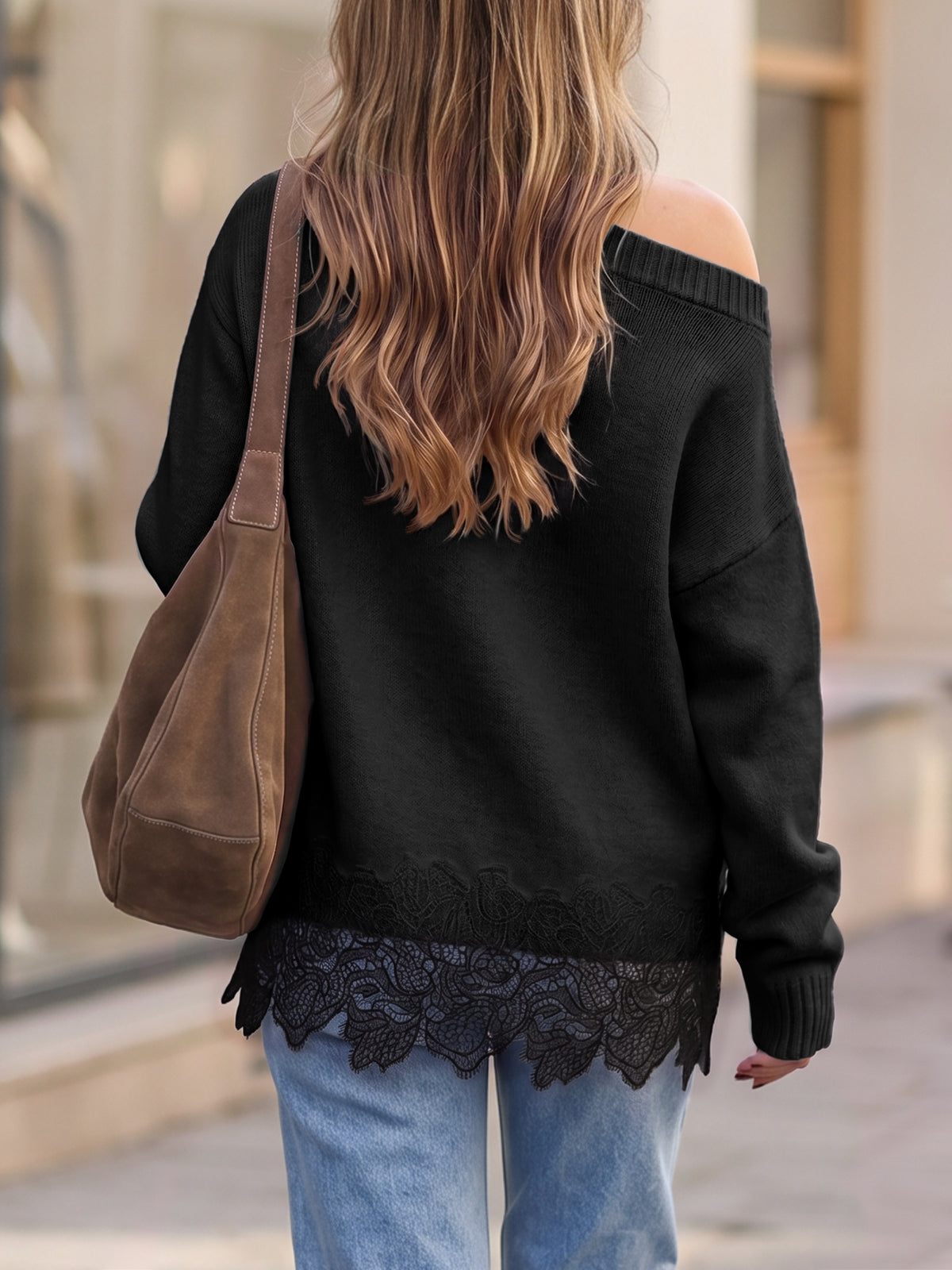 Saodimallsu Women Lace Patchwork Sweater