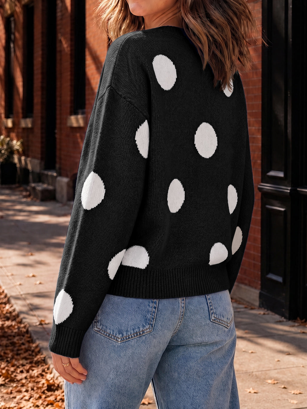 Saodimallsu Women Polka Dot Knit Cardigan