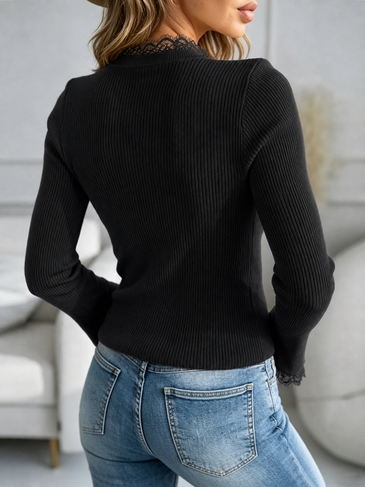 Saodimallsu Women  Crew Neck Ribbed Knit Sweater