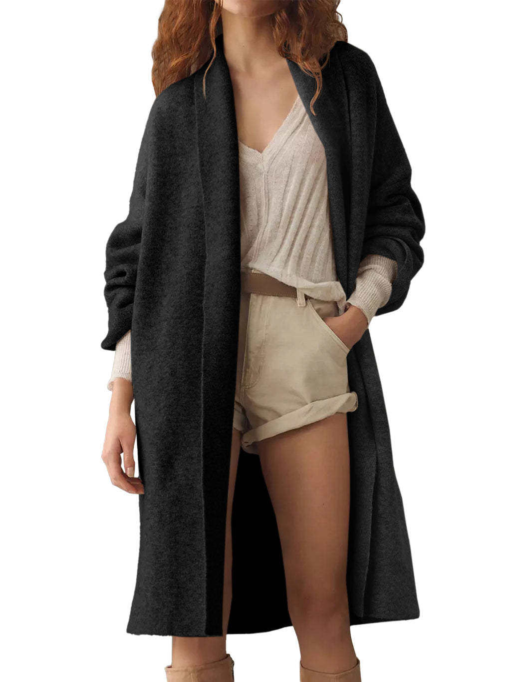 Saodimallsu Black Womens Long Cardigan