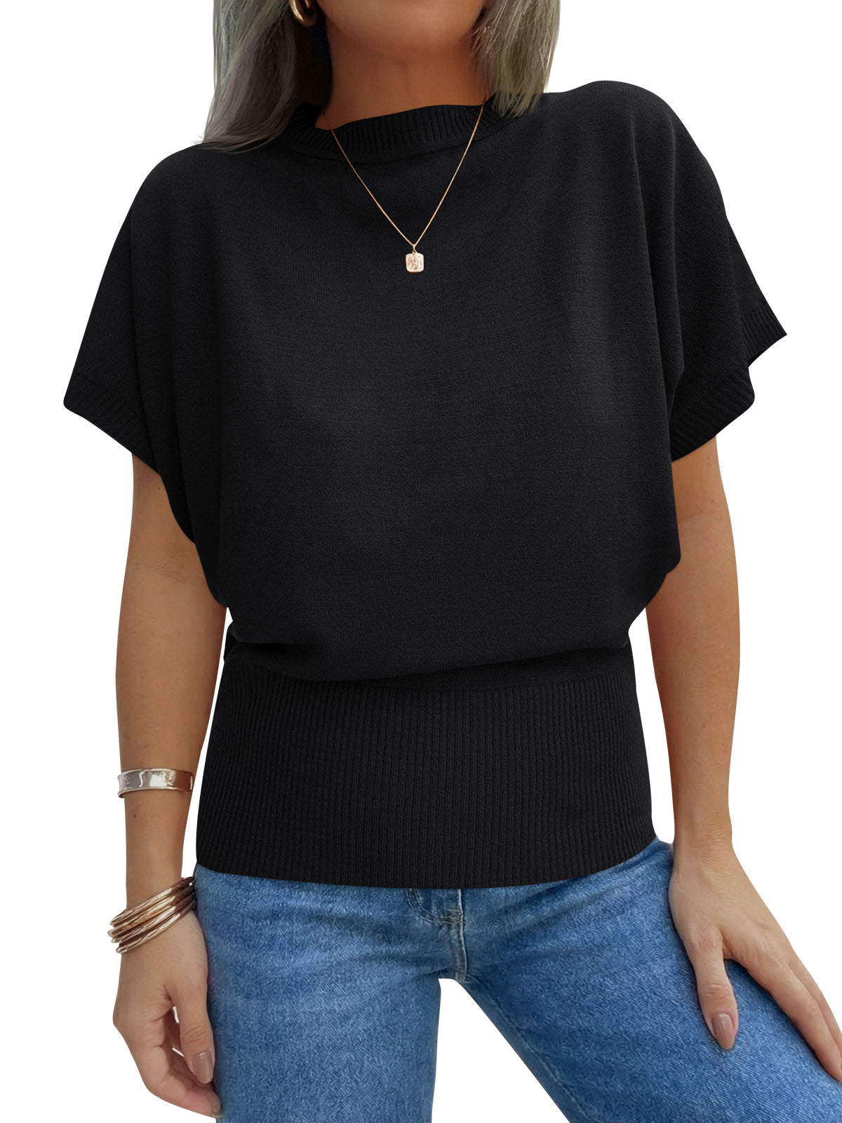 Saodimallsu Womens Batwing Cinched Waist Sweater