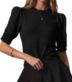 Saodimallsu Womens Puff Sleeve Ruffle Knit Pullover