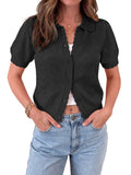 Saodimallsu Women Crochet Puff Sleeve Cardigan
