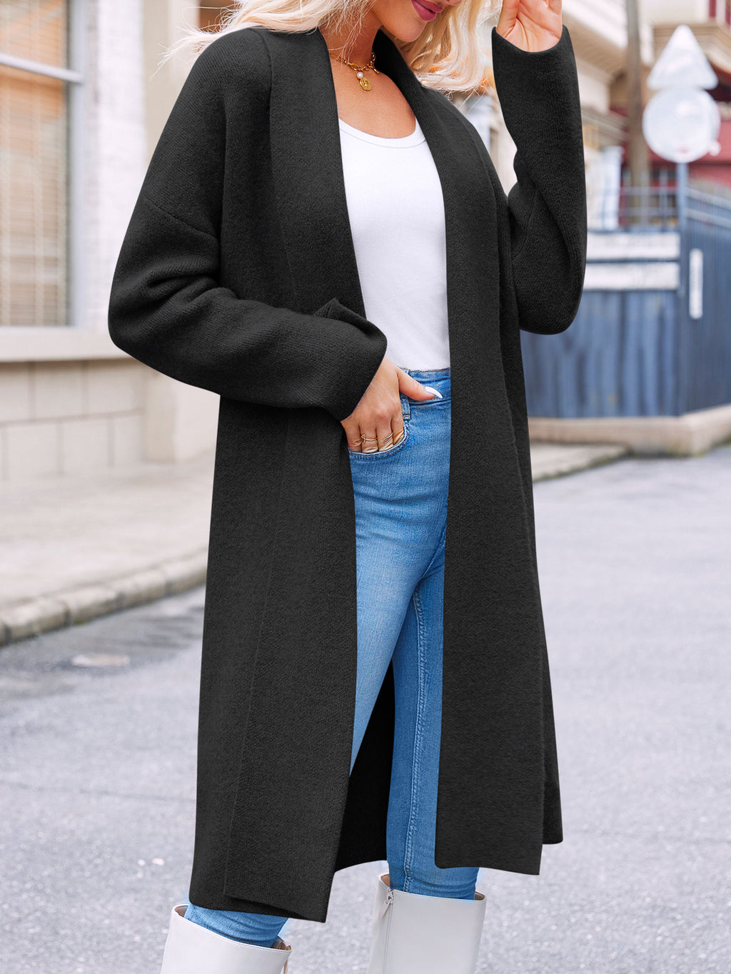 Saodimallsu Black Womens Long Cardigan
