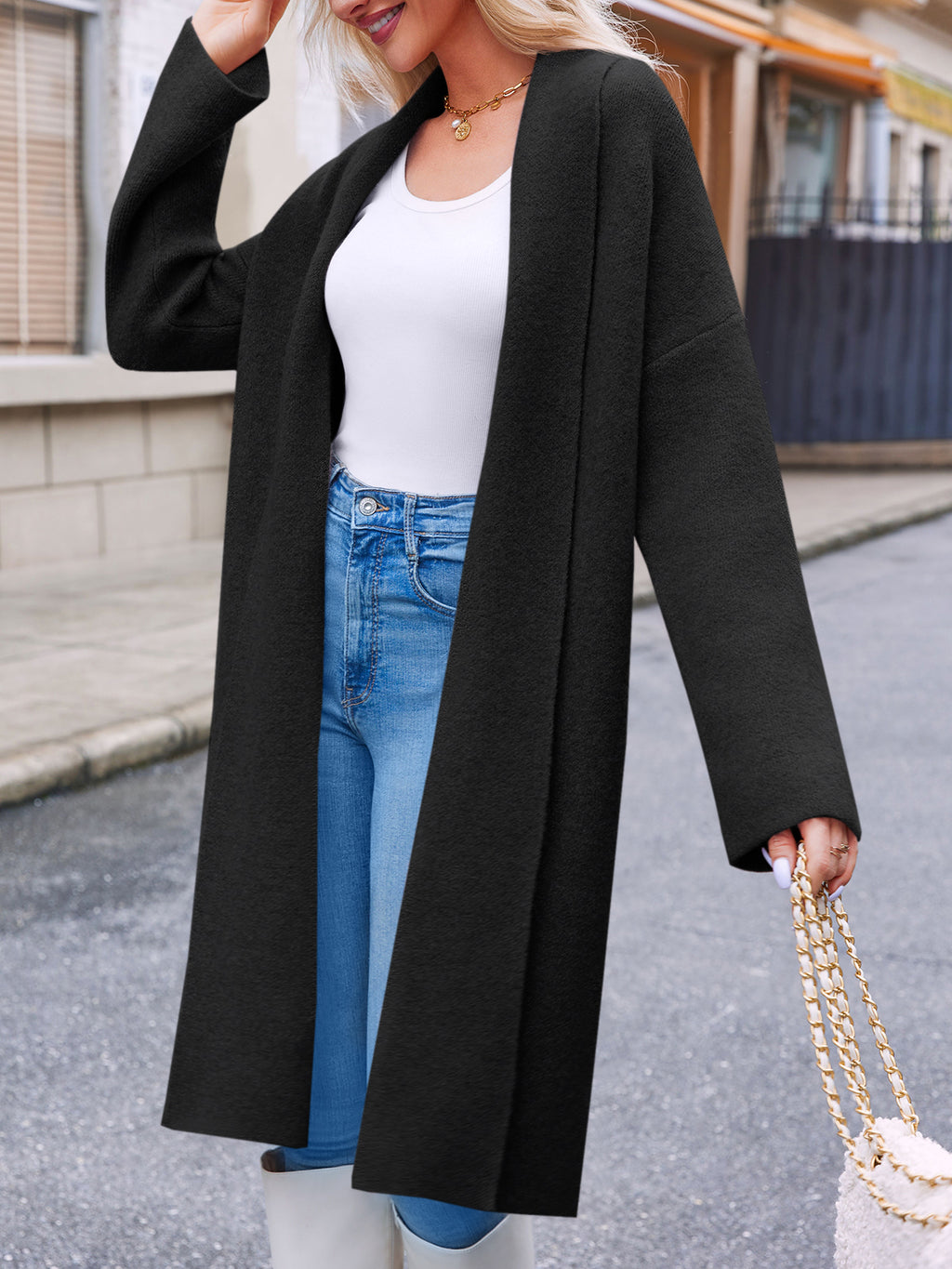 Saodimallsu Womens Oversized Open Front Cardigan