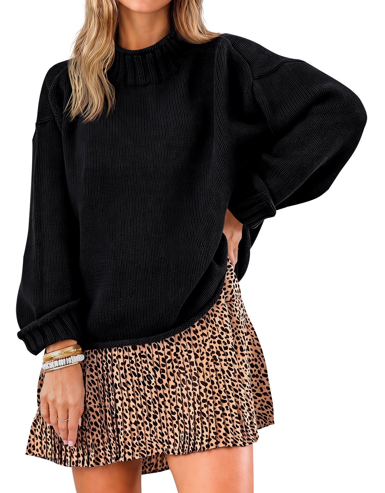 Saodimallsu Women Mock Neck Chunky Knit Tops