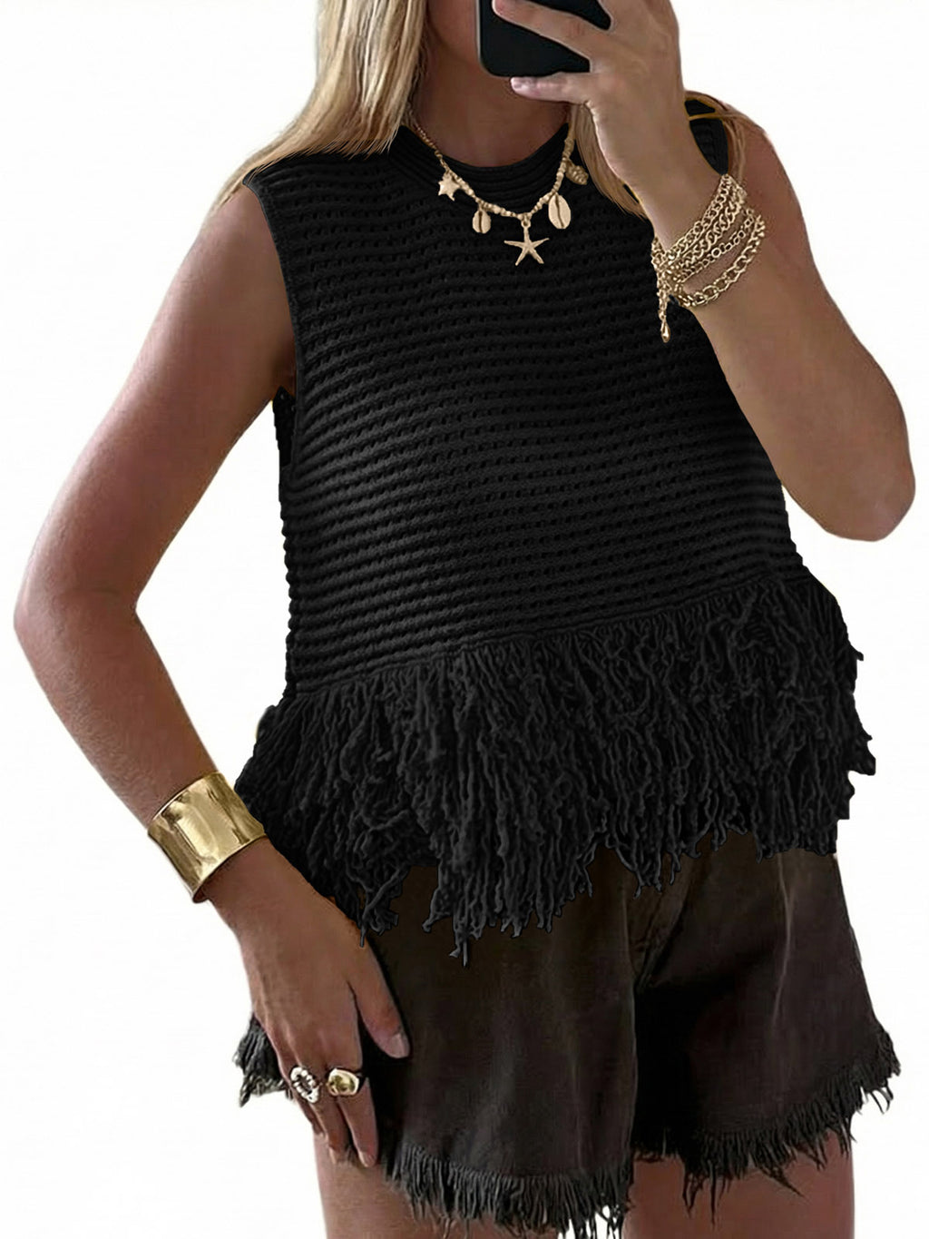 Saodimallsu Women Boho Crochet Knit Tank Top