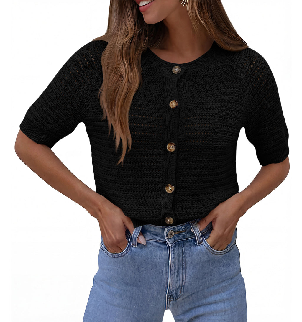 Saodimallsu Womens Crochet Short Sleeve Button Down Cardigan